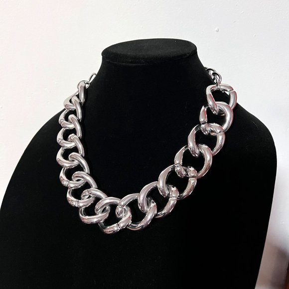 CHICO'S Silvertone Chain Matinee Necklace 19.5 in ext. 3.5 in - Picture 2 of 11